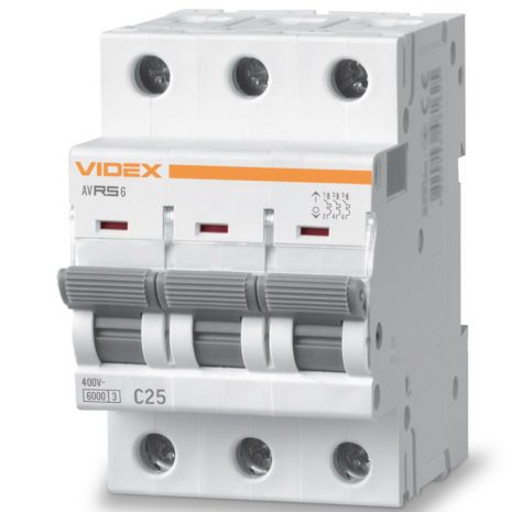 Автоматичний вимикач RS6 3п 25А З 6кА VIDEX RESIST (VF-RS6-AV3C25)