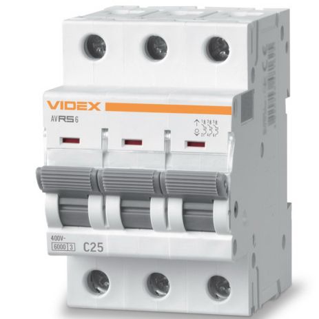 Автоматический выключатель RS6 3п 25А С 6кА VIDEX RESIST (VF-RS6-AV3C25)
