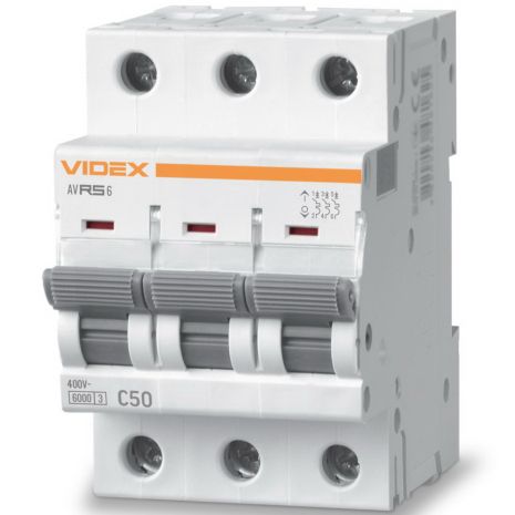 Автоматический выключатель RS6 3п 50А С 6кА VIDEX RESIST (VF-RS6-AV3C50)