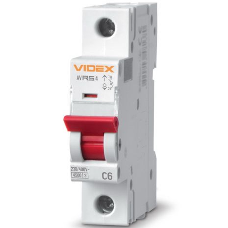 Автоматичний вимикач RS4 1п 6А З 4,5 кА VIDEX RESIST (VF-RS4-AV1C06)
