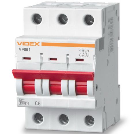 Автоматичний вимикач RS4 3п 6А З 4,5 кА VIDEX RESIST (VF-RS4-AV3C06)