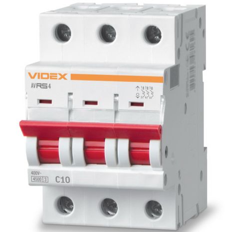 Автоматический выключатель RS4 3п 10А С 4,5кА VIDEX RESIST (VF-RS4-AV3C10)