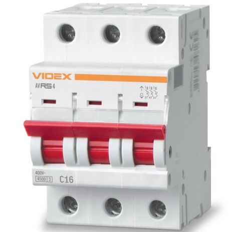 Автоматичний вимикач RS4 3п 16А З 4,5 кА VIDEX RESIST (VF-RS4-AV3C16)