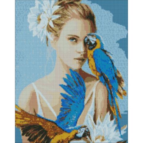 Алмазна мозаїка - Дівчина з блакитними папугами ©Ira Volkova Ideyka 40х50 см (AMO7208)