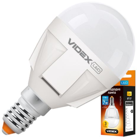 Світлодіодна лампа VIDEX PREMIUM G45 7W E14 3000K (VL-G45-07143)