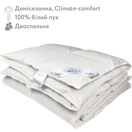 Демісезонна ковдра зі 100% білим гусячим пухом двоспальне IGLEN Climate-comfort 172х205 (172205110W)