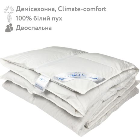 Демисезонное одеяло со 100% белым гусиным пухом двуспальное IGLEN Climate-comfort 200х220 (200220110W)