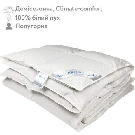 Демисезонное одеяло со 100% белым гусиным пухом полуторное IGLEN Climate-comfort 140х205 (140205110W)