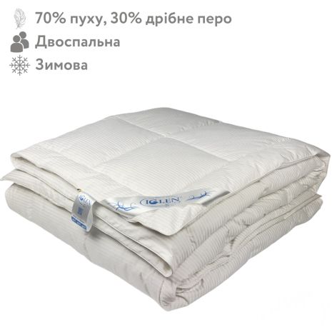 Одеяло пухо-перовое 70% пуха зимнее двуспальное IGLEN 172х205 в тике (1722052c)