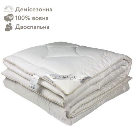 Одеяло из овечьей шерсти демисезонное двуспальное IGLEN 200х220 в жаккардовом дамаске (20022051)