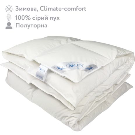 Одеяло пуховое зимнее со 100% серым гусиным пухом полуторное IGLEN Climate-comfort 140х205 (14020510G)