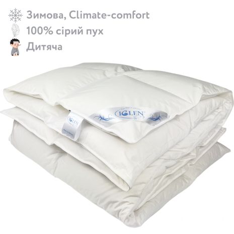 Одеяло пуховое зимнее со 100% серым гусиным пухом детское IGLEN Climate-comfort 110х140 (11014010G)