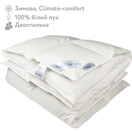 Ковдра пухова зимова зі 100% білим гусячим пухом двоспальне IGLEN Climate-comfort 160х215 (16021510W)