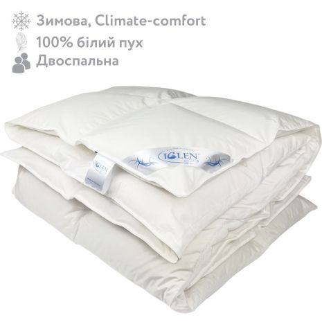 Одеяло пуховое зимнее со 100% белым гусиным пухом двуспальное IGLEN Climate-comfort 160х215 (16021510W)