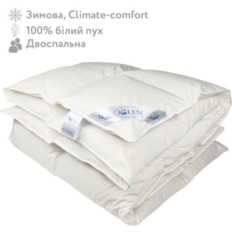 Одеяло пуховое зимнее со 100% белым гусиным пухом двуспальное IGLEN Climate-comfort 172х205 (17220510W)