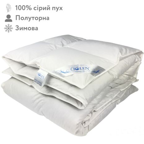 Зимнее одеяло со 100% серым гусиным пухом полуторное IGLEN ROSTER 140х205 (1402051G)