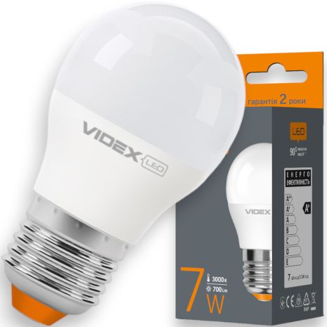 Светодиодная лампа VIDEX G45 7W E27 3000K (VL-G45e-07273)