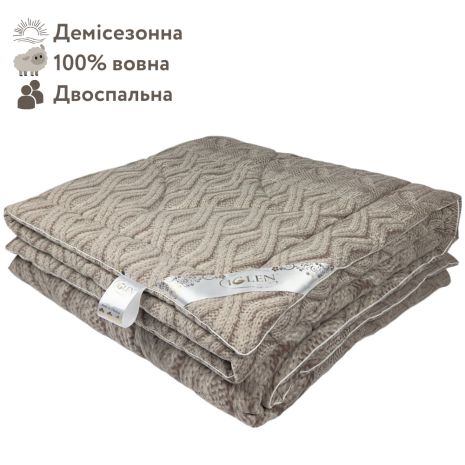 Одеяло из овечьей шерсти демисезонное двуспальное IGLEN 200х220 во фланеле (20022051F)