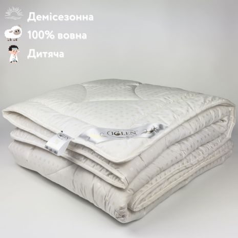 Одеяло из овечьей шерсти демисезонное детское IGLEN 110х140 в тике (11014061)