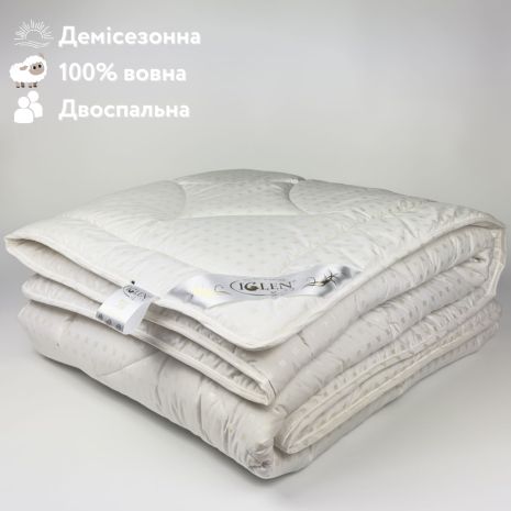 Одеяло из овечьей шерсти демисезонное двуспальное IGLEN 160х215 в тике (16021561)