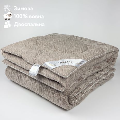 Одеяло из овечьей шерсти зимнее двуспальное IGLEN 200х220 во фланеле (2002205F)