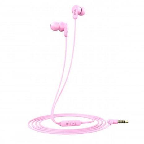 Навушники HAVIT HV-E73P з мікрофоном рожеві внутрішньоканальні в тканинному обплітанні, що не сплутується (25644)