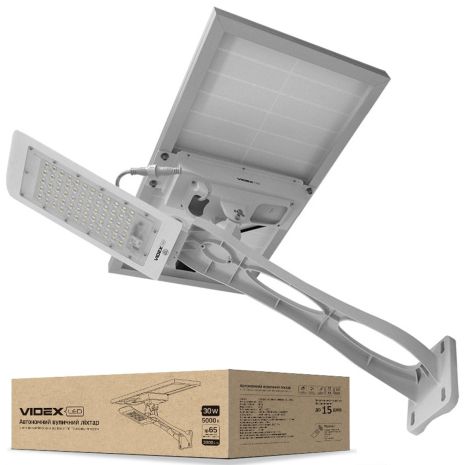 Автономный уличный светодиодный фонарь VIDEX 30W 5000K с датчиками движения и освещенности (VL-SL206-305-SO)