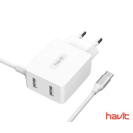 Зарядное устройство для 3 гаджетов HAVIT HV-H143 Dual Travel Charger With Lightning cable QC 3.0A white (25860)