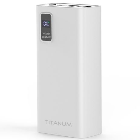 Повербанк с быстрой зарядкой TITANUM TPB-728S-W 30000mAh 22.5W 4USB, Micro USB, Type-C White