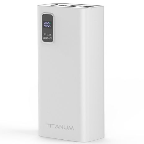 Повербанк із швидкою зарядкою TITANUM TPB-728S-W 30000mAh 22.5W 4USB, Micro USB, Type-C White