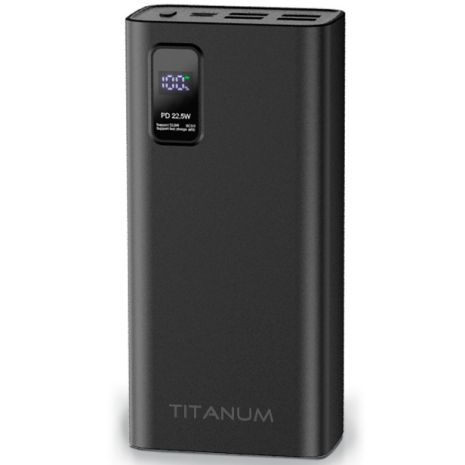 Повербанк із швидкою зарядкою TITANUM TPB-728S-B 30000mAh 22.5W 4USB, Micro USB, Type-C Black