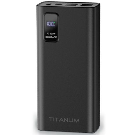 Повербанк с быстрой зарядкой TITANUM TPB-728S-B 30000mAh 22.5W 4USB, Micro USB, Type-C Black