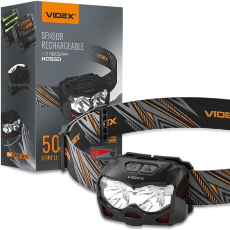 Налобный светодиодный фонарь VIDEX VLF-H055D 500Lm, с красным и белым светом, 6 режимов работы, управление жестами.