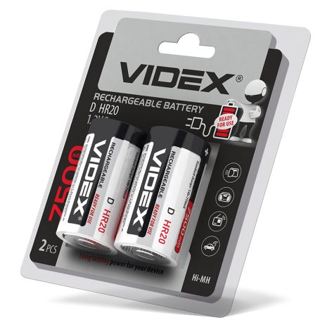 Аккумуляторы Videx HR20/D 7500mAh 2 шт в блистере, готовы к использованию с упаковки (24476)