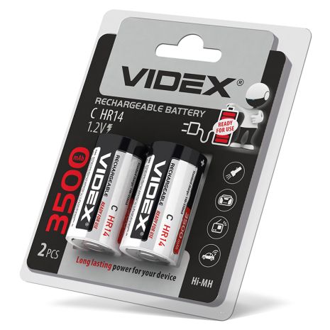 Аккумуляторы Videx HR14/C 3500mAh 2 шт в блистере, готовы к использованию с упаковки (24475)