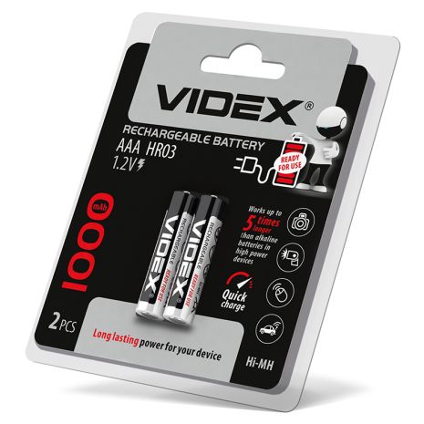Аккумуляторы Videx HR03/AАA 1000mAh 2 шт в блистере, готовы к использованию с упаковки (23336)