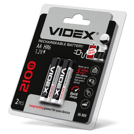 Аккумуляторы Videx HR6/AA 2100mAh 2 шт в блистере, готовы к использованию с упаковки (23340)