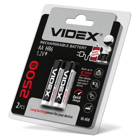 Аккумуляторы Videx HR6/AA 2500mAh 2 шт в блистере, готовы к использованию с упаковки (23341)