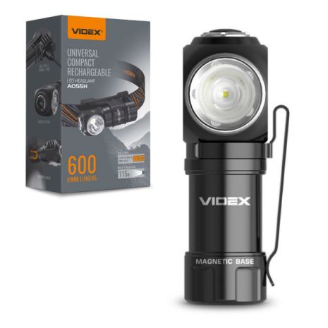 Налобно-ручной фонарь Videx 600Lm 5700K до 115 м дальность света, магнитная основа, с аккумулятором (VLF-A055H)