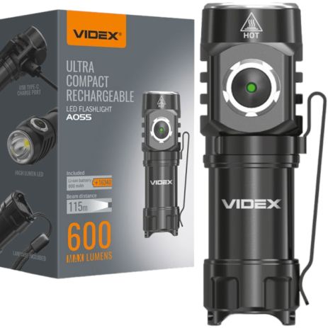 Ліхтар Videx 650Lm 5700K до 115 м дальність світла, алюмінієвий корпус, з акумулятором (VLF-A055)