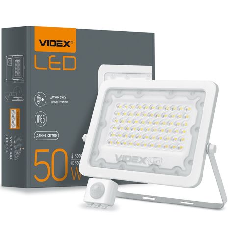 Світлодіодний прожектор VIDEX F2e 50W 5000K VL-F2e505W-S з регульованим датчиком руху та освітлення