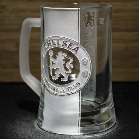 Пивний келих із гравіюванням ФК Челсі FC Chelsea на дві сторони з гаслом та матовою ручкою