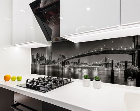 Наклейка на кухонный фартук 65 х 300 см, фотопечать с защитной ламинацией мост Бруклинский черно-белый