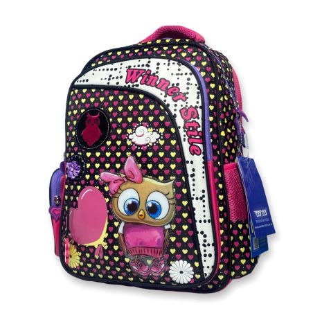 Дитячий рюкзак 194-2 для дівчинки 2 відділу органайзер Winner Stile, розмір: 29*15*40 см рожевий з чорним