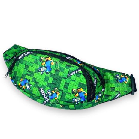 Бананка детская, две кармана, застежка фастекс на поясе, размер: 30*14*6 см, зеленая Minecraft