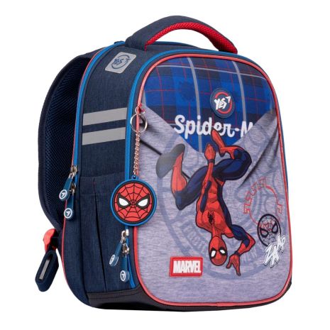 Школьный рюкзак YES каркасный, два отделения, боковые карманы, размер 35*28*15см серо-синий Marvel Spiderman