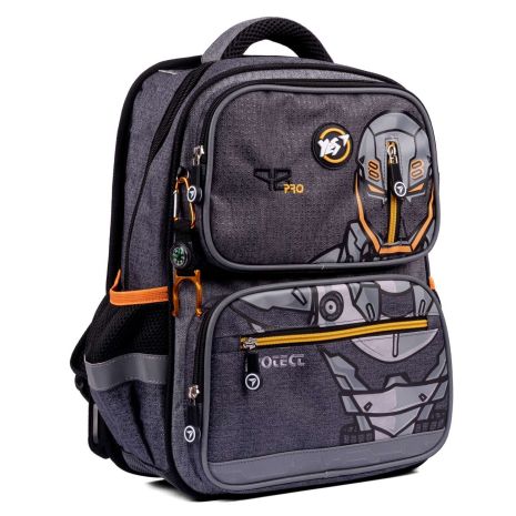 Шкільний рюкзак YES, одне відділення, два фронтальні кармани, бічні кармани, розмір 40*29*14см сіро-чорний AsPro