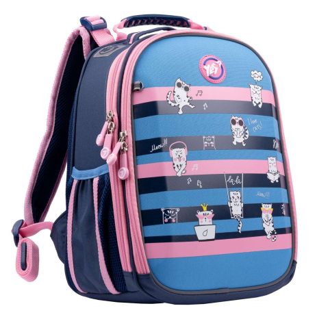 Шкільний рюкзак YES, каркасний, два відділення, два бічні кишені, розмір: 36*27*15 см, синій-рожевий Cats