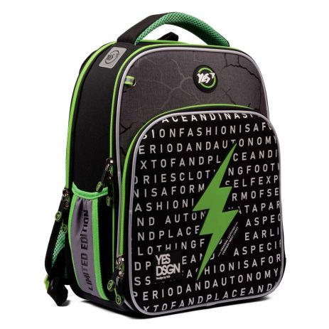 Шкільний рюкзак YES, каркасний, два відділення, фронтальний карман, розмір: 39*29*15 см, чорний Lightning
