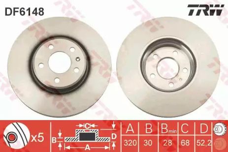 Диск гальмівний AUDI A4/A5/A6/A7/Q5 FD=320mm 07-18, TRW (DF6148)